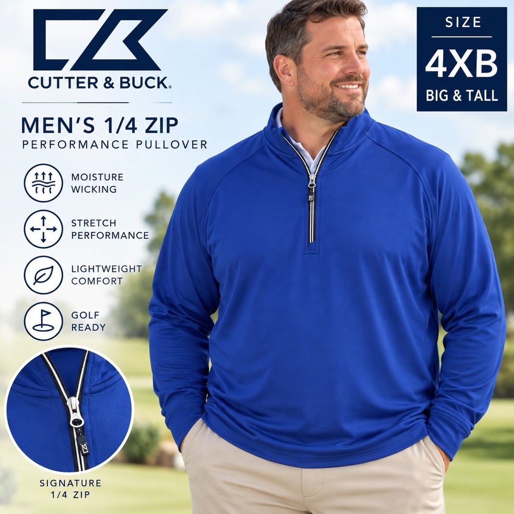 Cutter & Buck Quarter Zip Pullover Mens 4XB Blue Golf Sweater Performance Mock